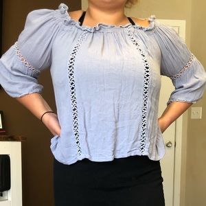 Off the shoulder blue top